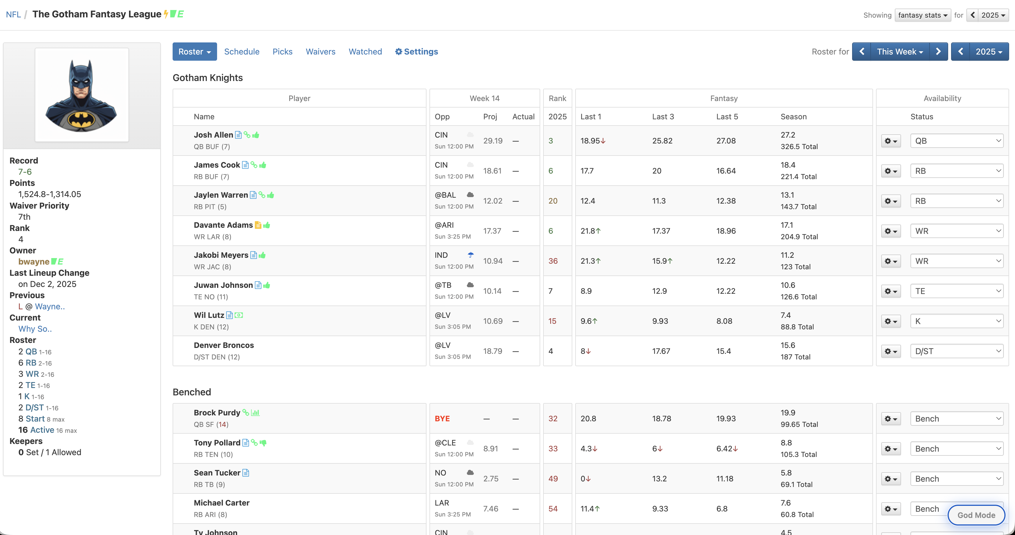 Roster without God Mode