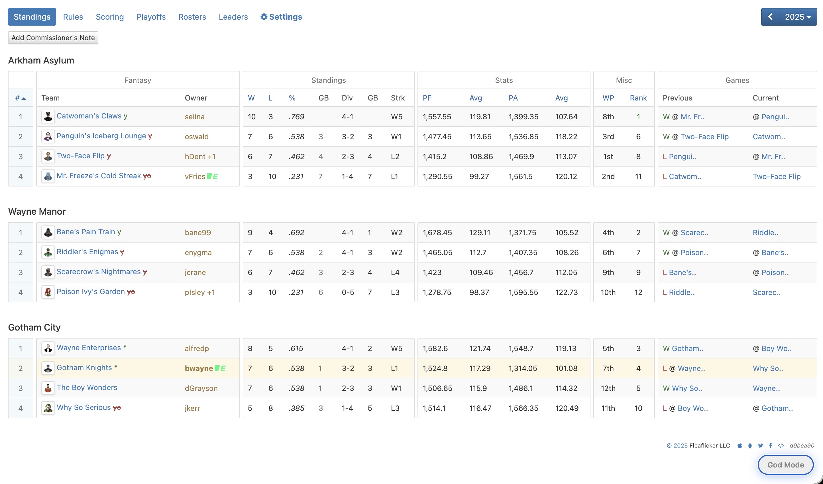 Standings without God Mode