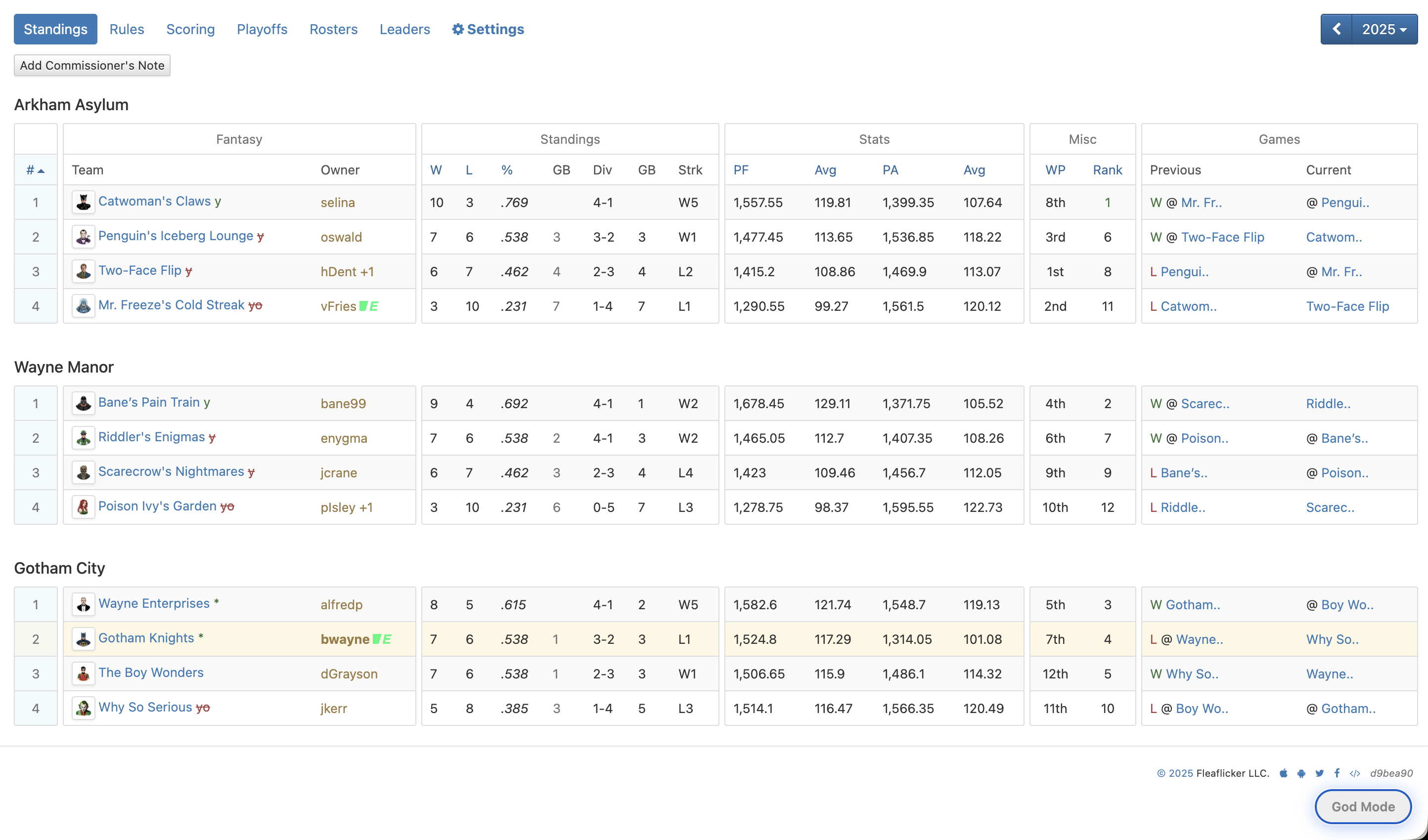 Standings without God Mode